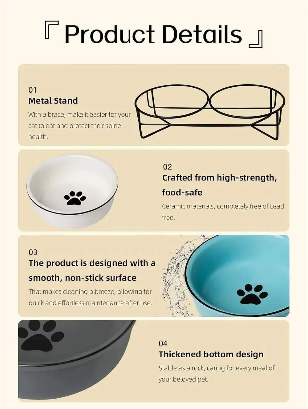 Raised Ceramic Dog Bowls with Metal Stand, 15oz Double Bowl Set